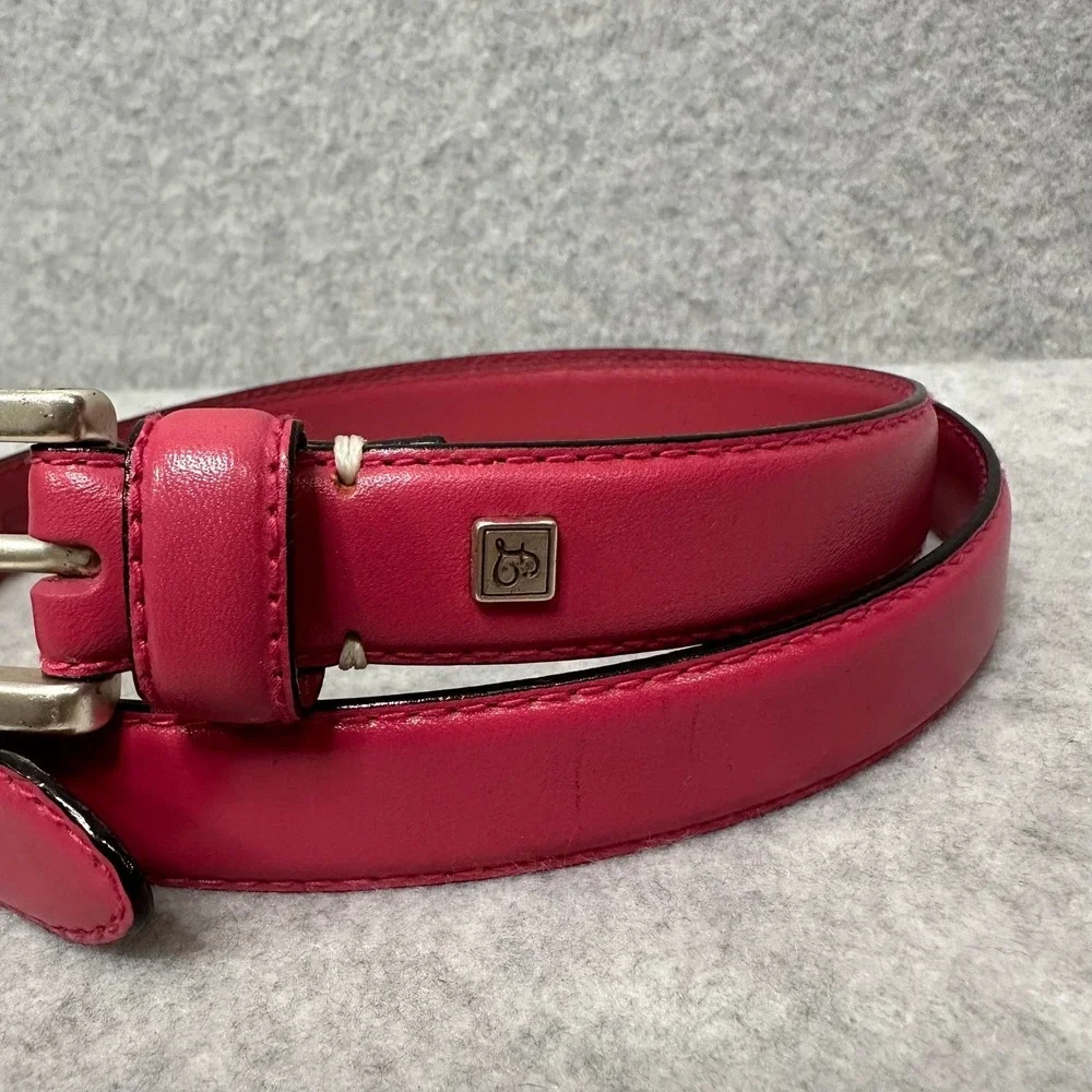 Fossil Genuine Leather Women's Pink Belt Size L Buckle Closure Thin Minmimalism